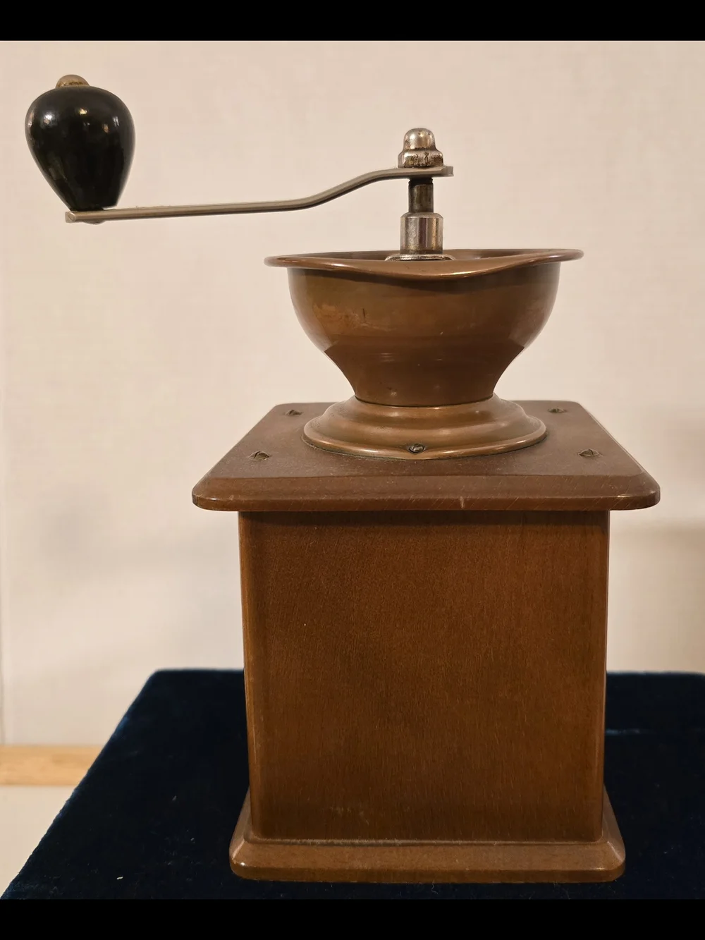 Mid-Century German Wood & Copper Coffee Bean Grinder Decor